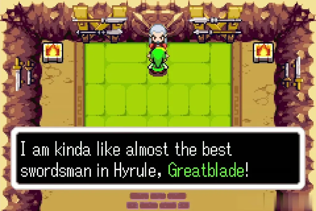 Greatblade introduces himself to Link in his dojo