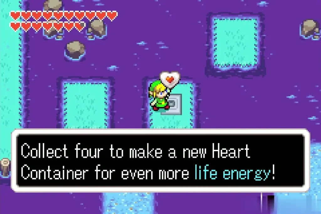 Link holding the Piece of Heart: Collect four to make a new Heart Container