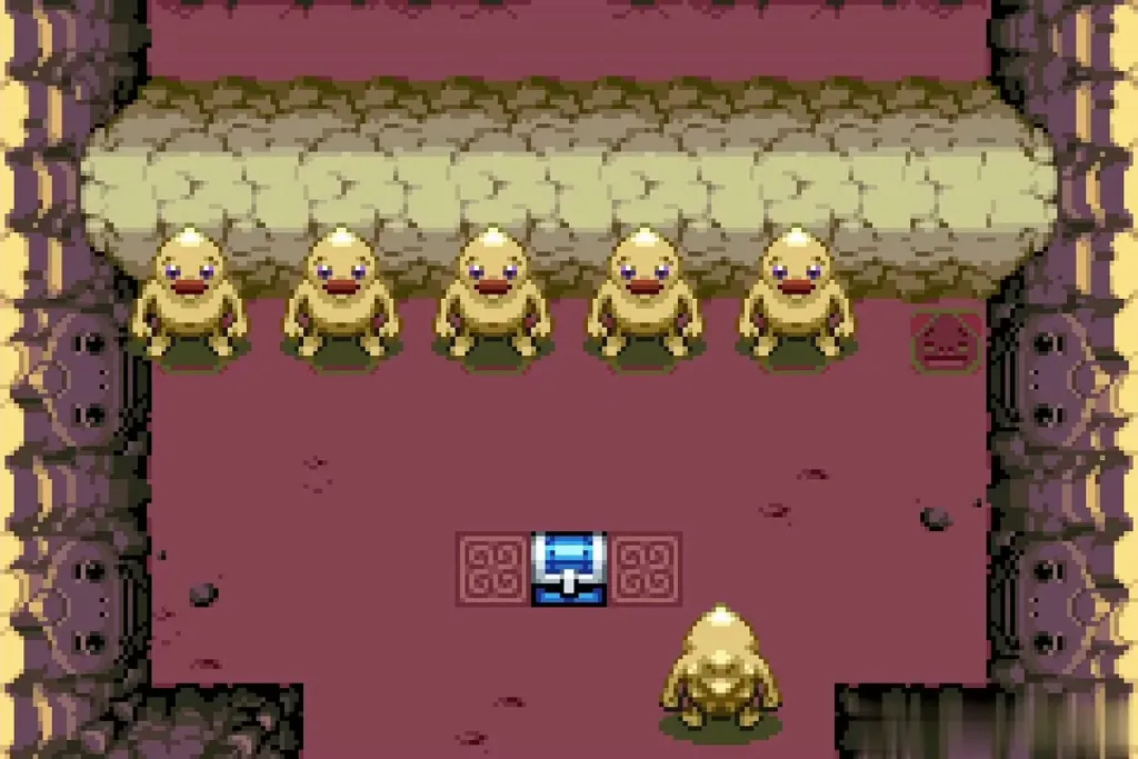 The sixth Goron walking into the Goron Cave chamber behind the five waiting