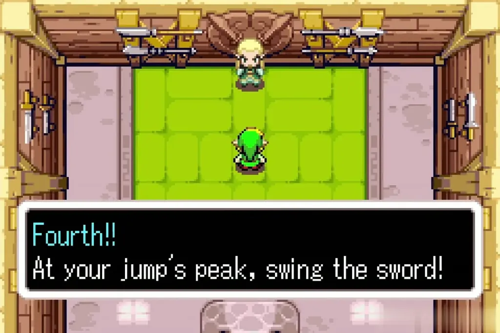 Swiftblade says Fourth, swing the sword at your jump's peak