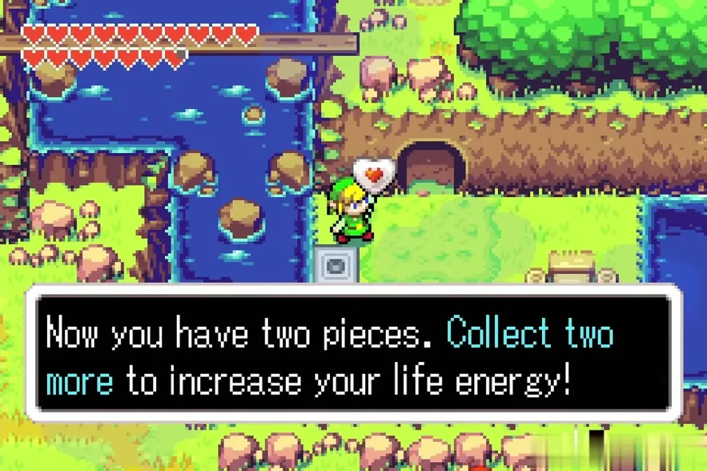 Link with the heart: Now you have two pieces, collect two more