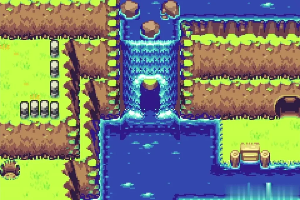 The waterfall parting to open a cave entrance behind it