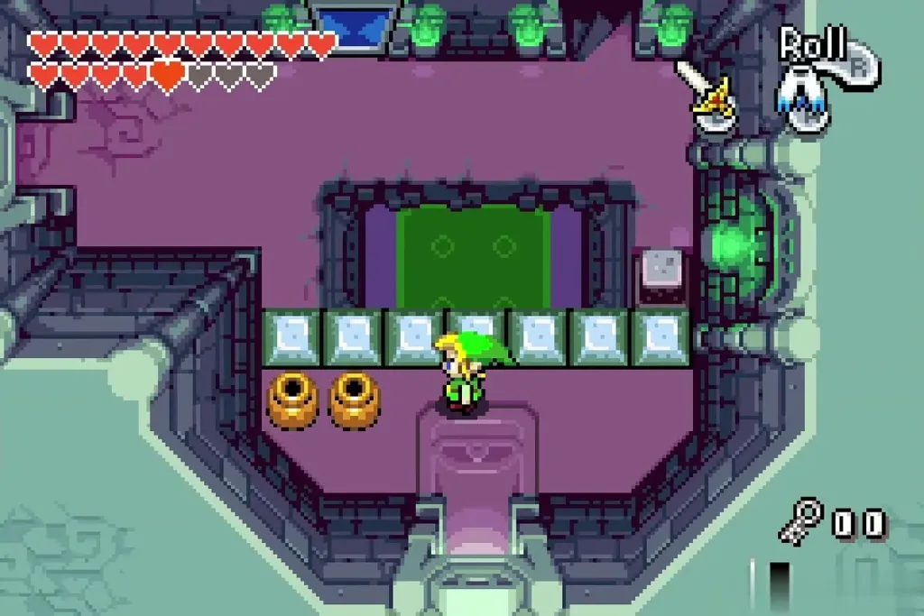 Link stepping back into the castle through the doorway Link stepping back into the castle through the doorway