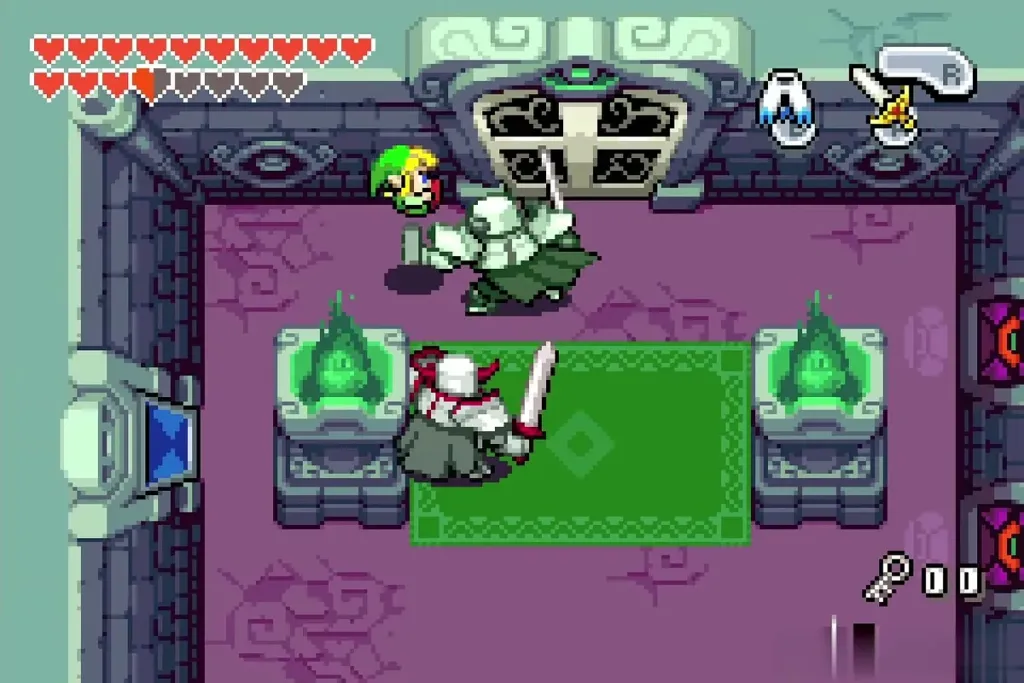 Link fighting a white and red Darknut pair Link fighting a white and red Darknut pair