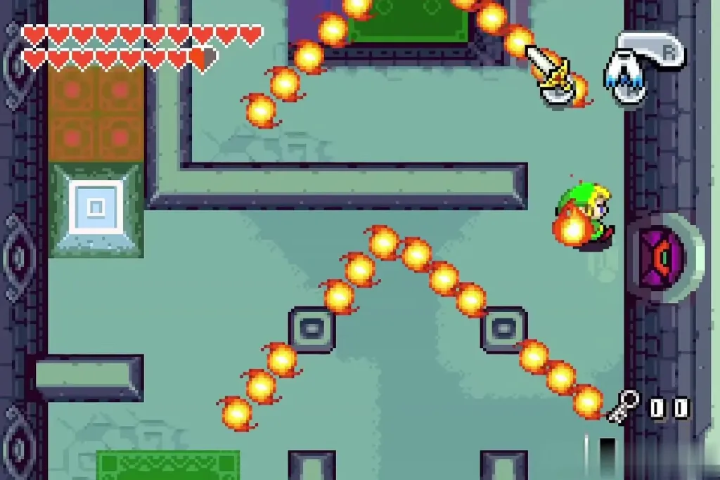 Fire bars swinging past Link in the corridor Fire bars swinging past Link in the corridor