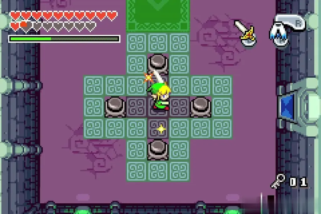 Link spinning his sword in the middle of the orange switch cross Link spinning his sword in the middle of the orange switch cross