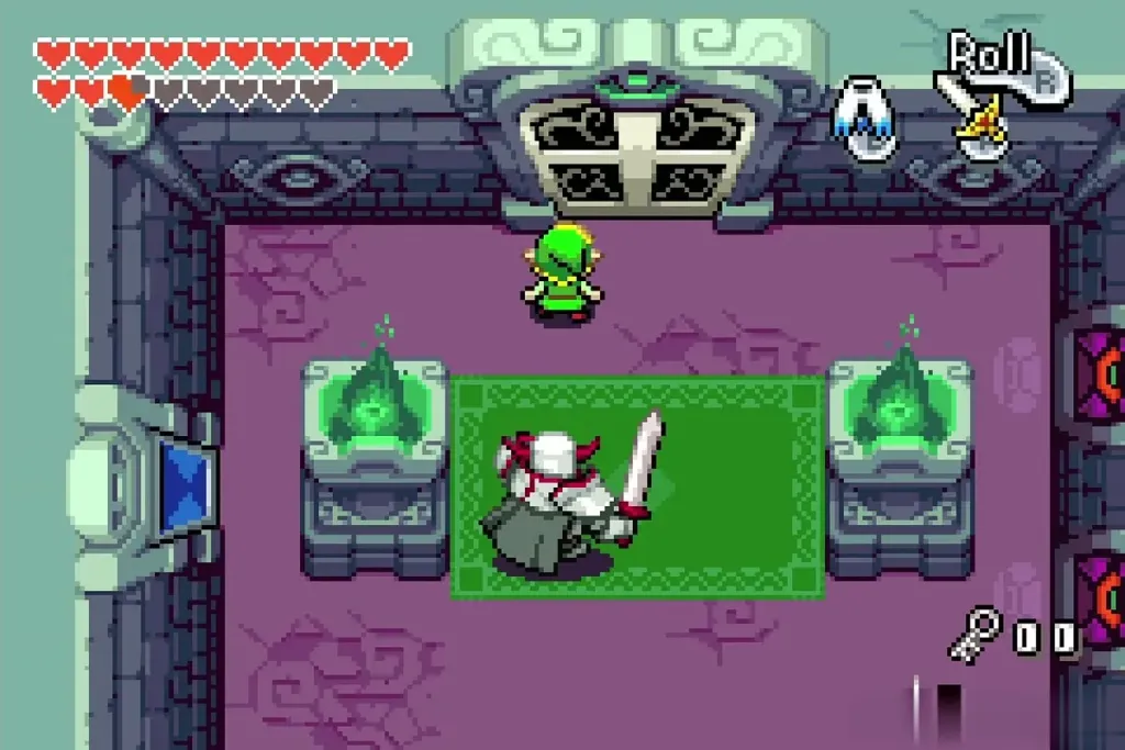 A white Darknut facing Link in the next hall A white Darknut facing Link in the next hall