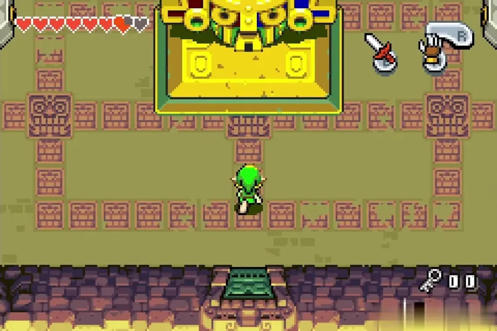 Link just inside the boss room facing the large stone idol Link just inside the boss room facing the large stone idol