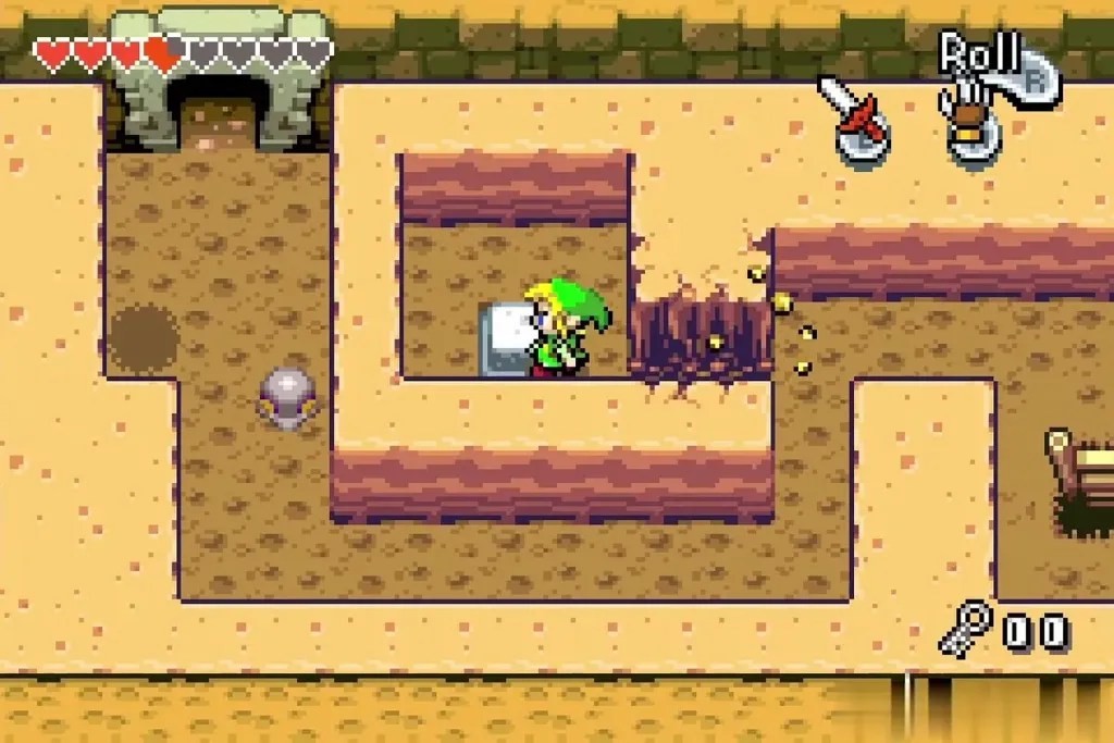 Link digging along the ledge toward the chest Link digging along the ledge toward the chest