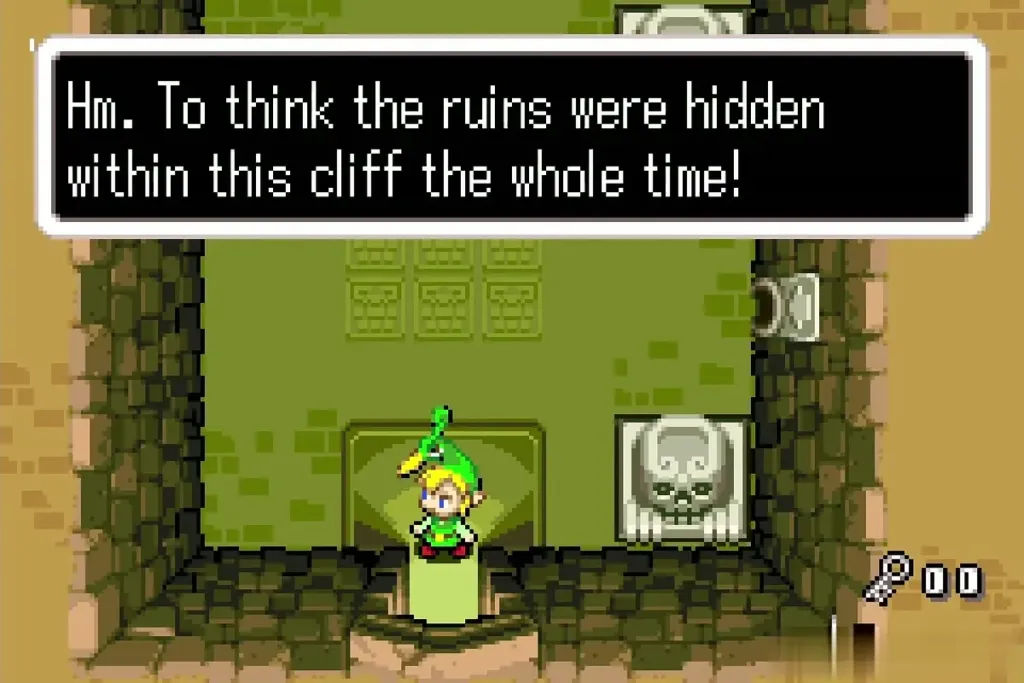 Ezlo speaking as Link stands inside the Fortress of Winds entrance Ezlo speaking as Link stands inside the Fortress of Winds entrance