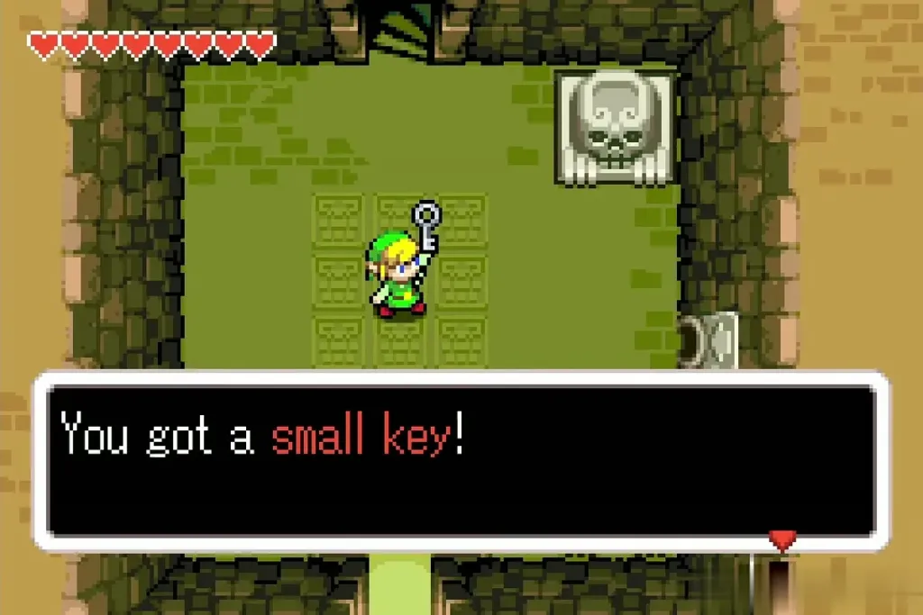 Link holding up the first Small Key with the You got a small key message Link holding up the first Small Key with the You got a small key message