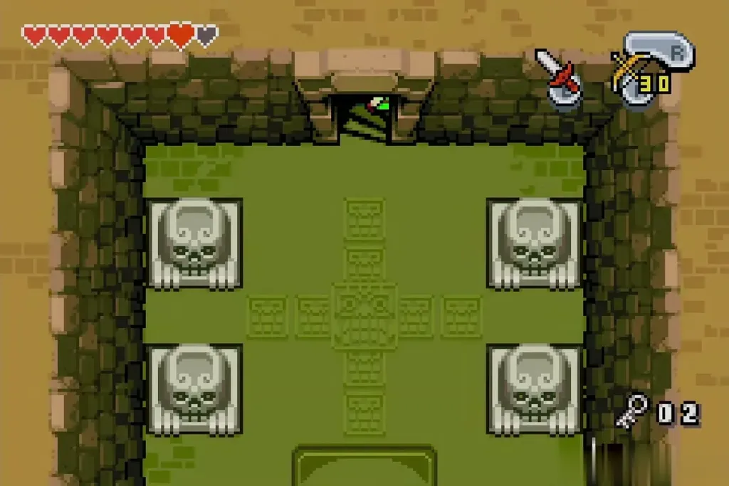 Room with four skull statues and a glowing floor pattern Room with four skull statues and a glowing floor pattern