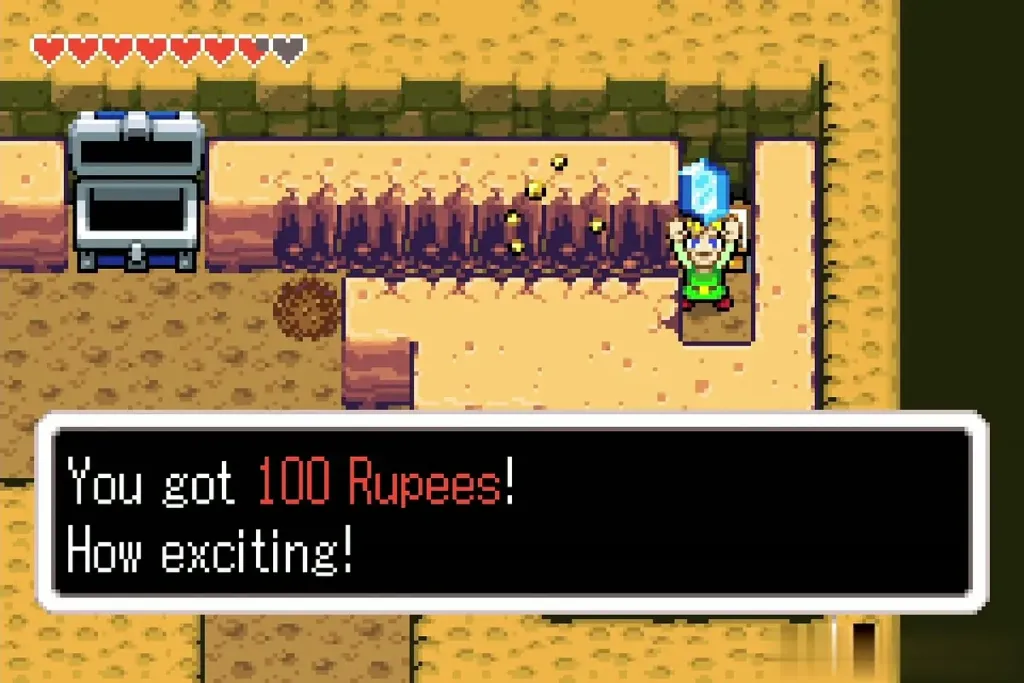 Link holding up a rupee with the You got 100 Rupees message Link holding up a rupee with the You got 100 Rupees message