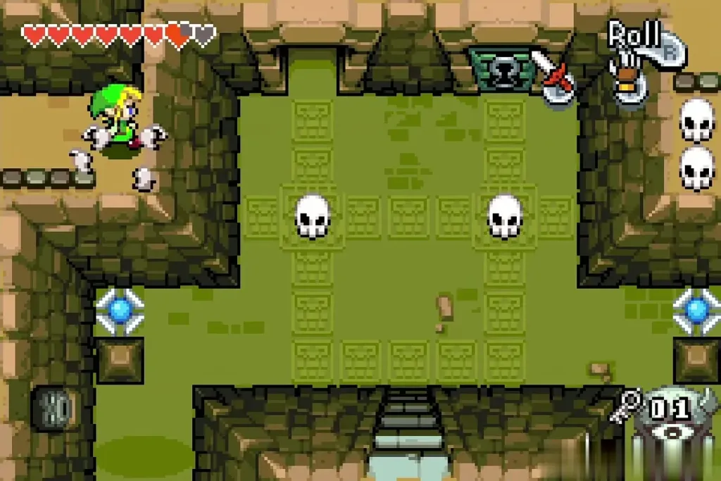 Link beneath the locked door in the central room with one Small Key Link beneath the locked door in the central room with one Small Key