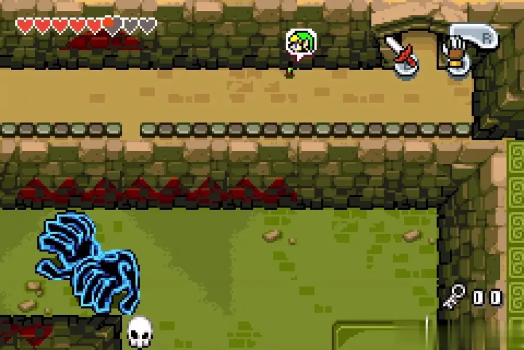 Minish Link in the small passage above the Floor Master room Minish Link in the small passage above the Floor Master room