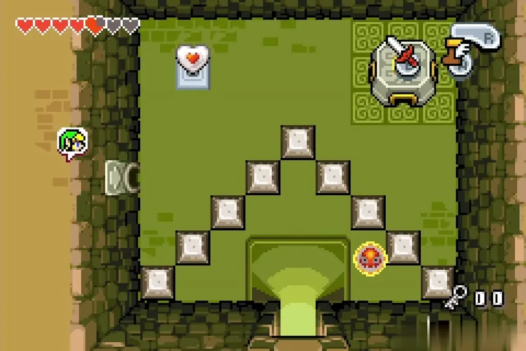 Pyramid room of stepping stones with a heart-marked tile on the wall Pyramid room of stepping stones with a heart-marked tile on the wall