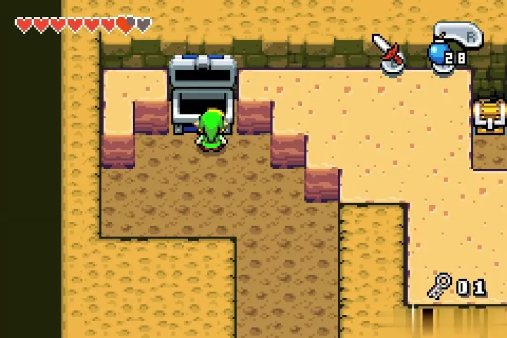 Link at the big chest in the sand room behind the wall Link at the big chest in the sand room behind the wall