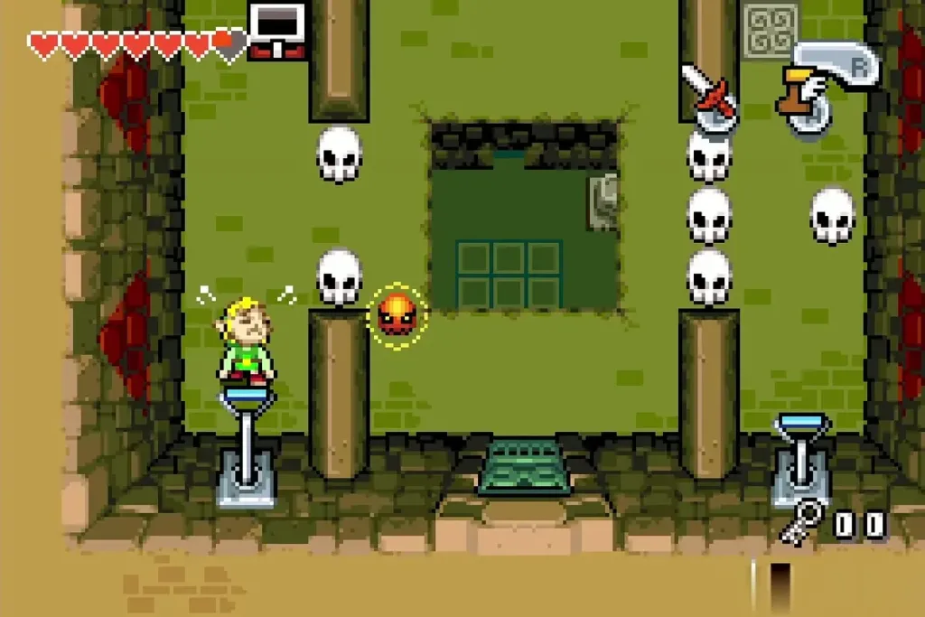 Link between the two floor levers as a fire spark bounces in the skull hall Link between the two floor levers as a fire spark bounces in the skull hall