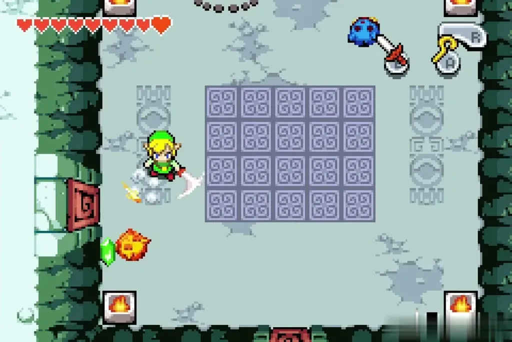 Link sword-fighting a blue beetle in the last cave room Link sword-fighting a blue beetle in the last cave room