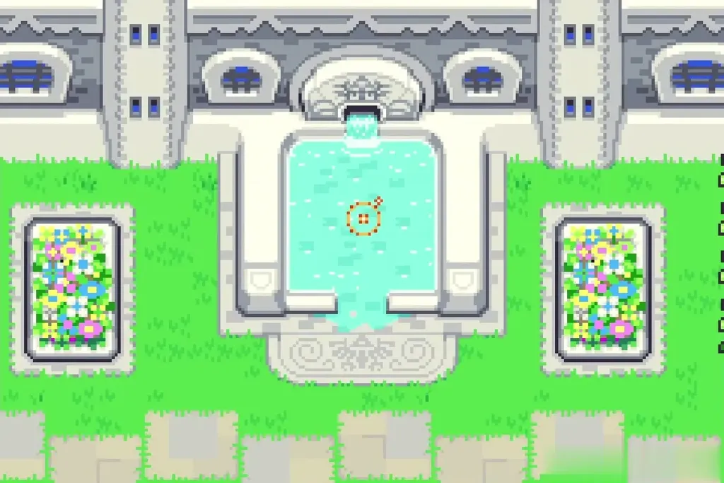 The Hyrule Castle Garden fountain full of water The Hyrule Castle Garden fountain full of water