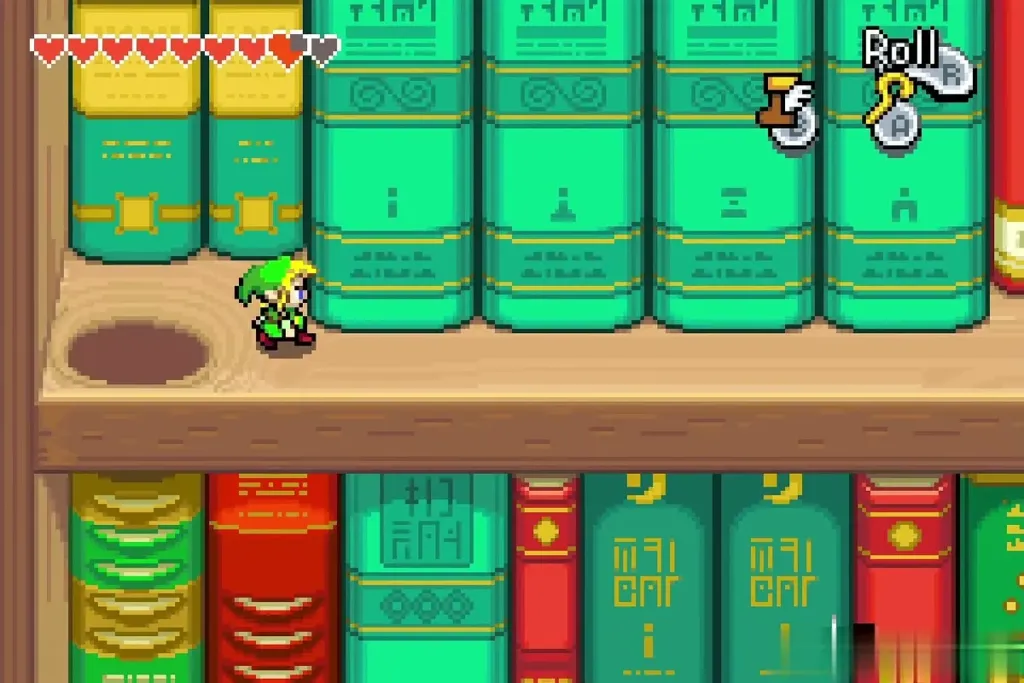 Minish Link climbing along the bookshelves Minish Link climbing along the bookshelves