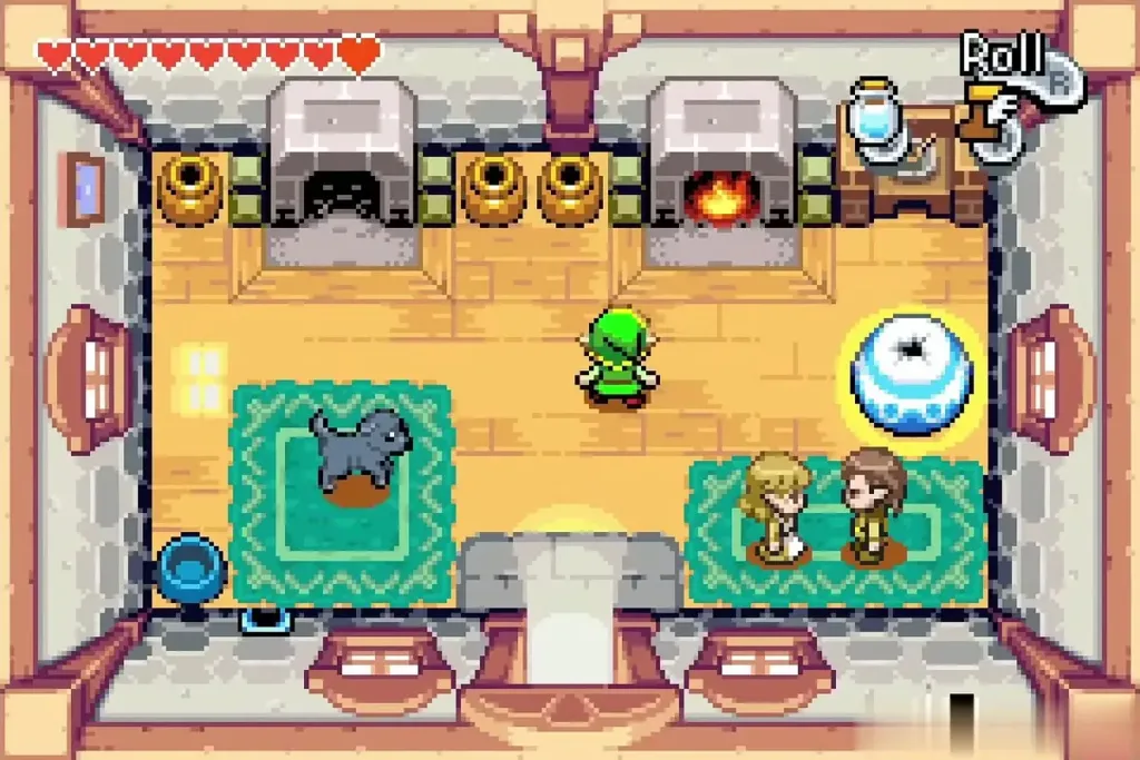 Link inside the girl's house with the fireplace fire still burning Link inside the girl's house with the fireplace fire still burning