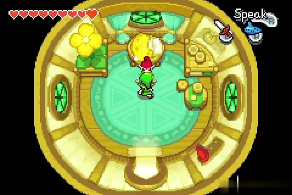 Link inside the Forest Minish's round house Link inside the Forest Minish's round house