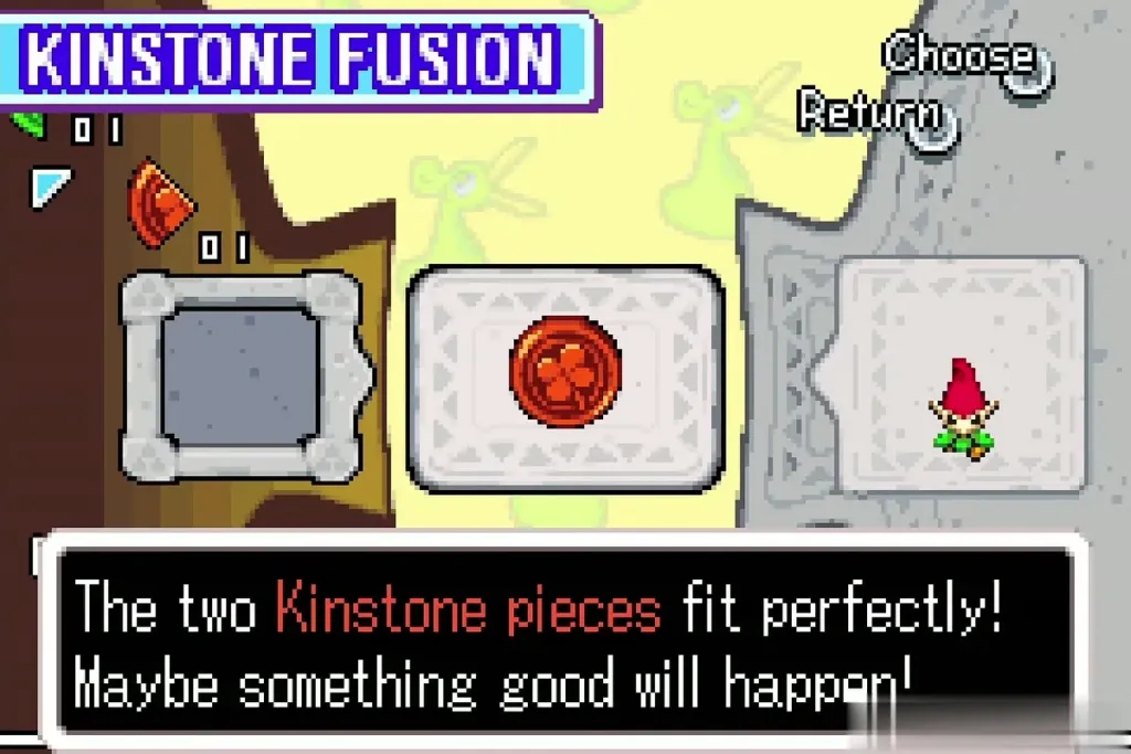 Kinstone Fusion screen with both red halves joined and the fit message Kinstone Fusion screen with both red halves joined and the fit message