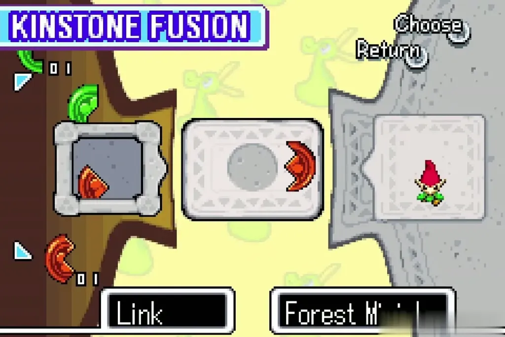 Kinstone Fusion screen with a red piece offered to the Forest Minish Kinstone Fusion screen with a red piece offered to the Forest Minish