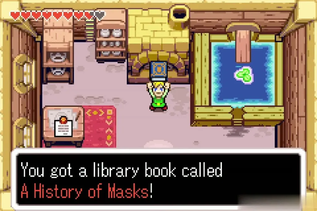 Link holding up A History of Masks with the item message shown Link holding up A History of Masks with the item message shown