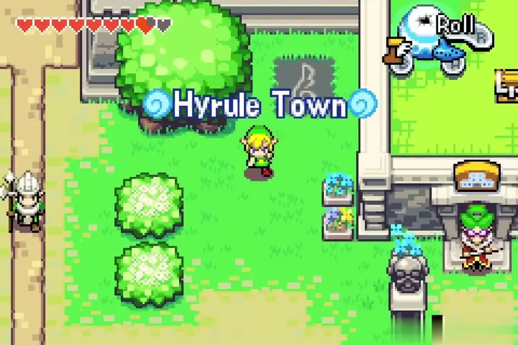 Link arriving at the Wind Crest in Hyrule Town Link arriving at the Wind Crest in Hyrule Town