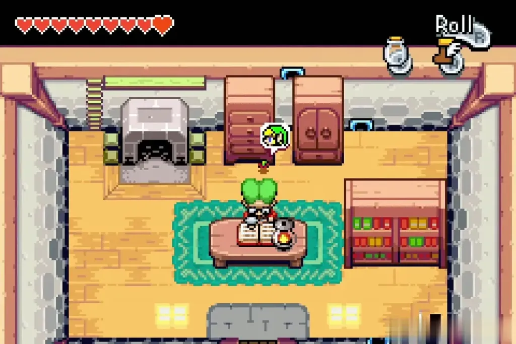 Minish-size Link back in Dr. Left's house after the Minish room Minish-size Link back in Dr. Left's house after the Minish room