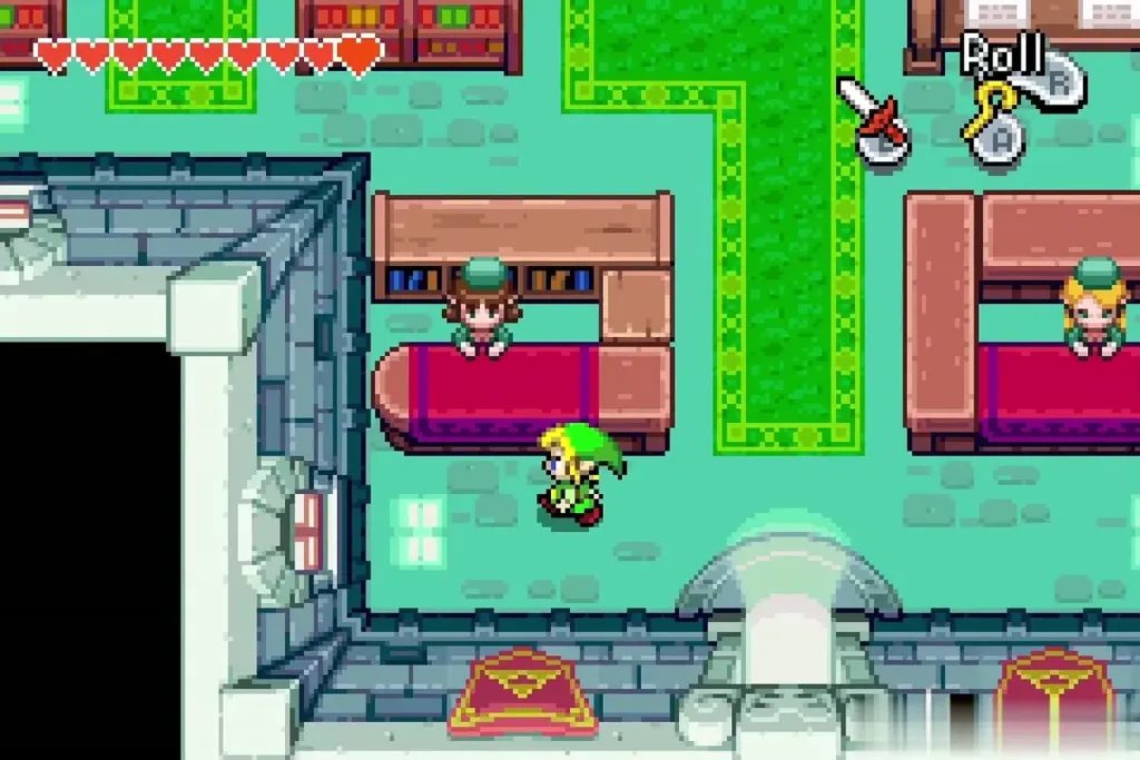 Link walking up to the librarian's desk in the library Link walking up to the librarian's desk in the library