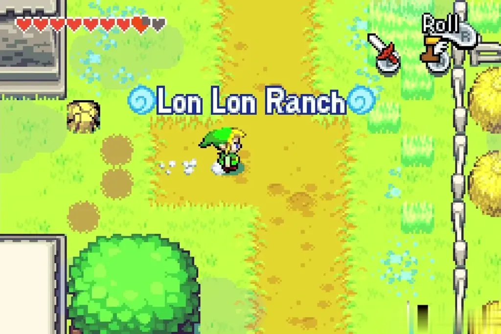 Link running into Lon Lon Ranch with the area name shown Link running into Lon Lon Ranch with the area name shown