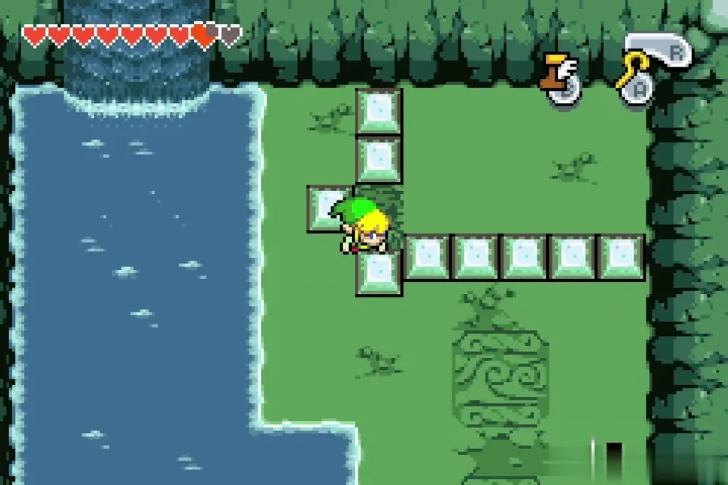 Link pushing the corner block of the L-shaped wall Link pushing the corner block of the L-shaped wall