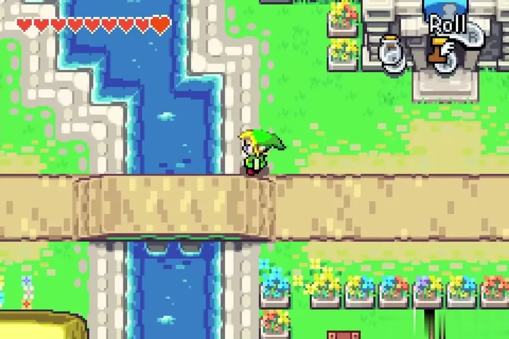 Link on the bridge over the stream in eastern Hyrule Town Link on the bridge over the stream in eastern Hyrule Town