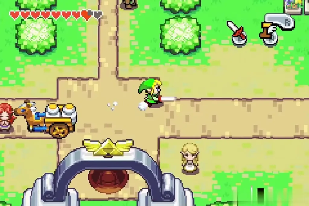 Link crossing the Hyrule Town centre near the big bell archway Link crossing the Hyrule Town centre near the big bell archway