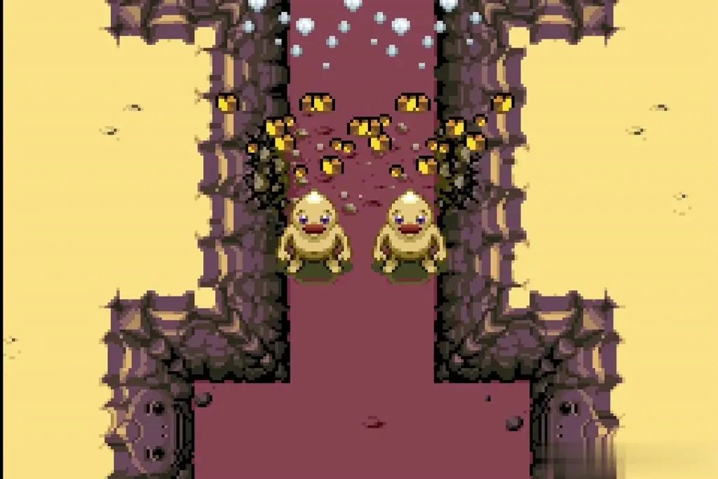 Two Gorons breaking through the rock wall in the Goron Cave Two Gorons breaking through the rock wall in the Goron Cave