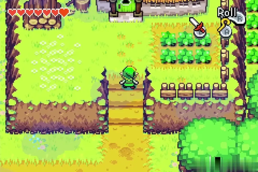 Link walking back down the path towards his house
