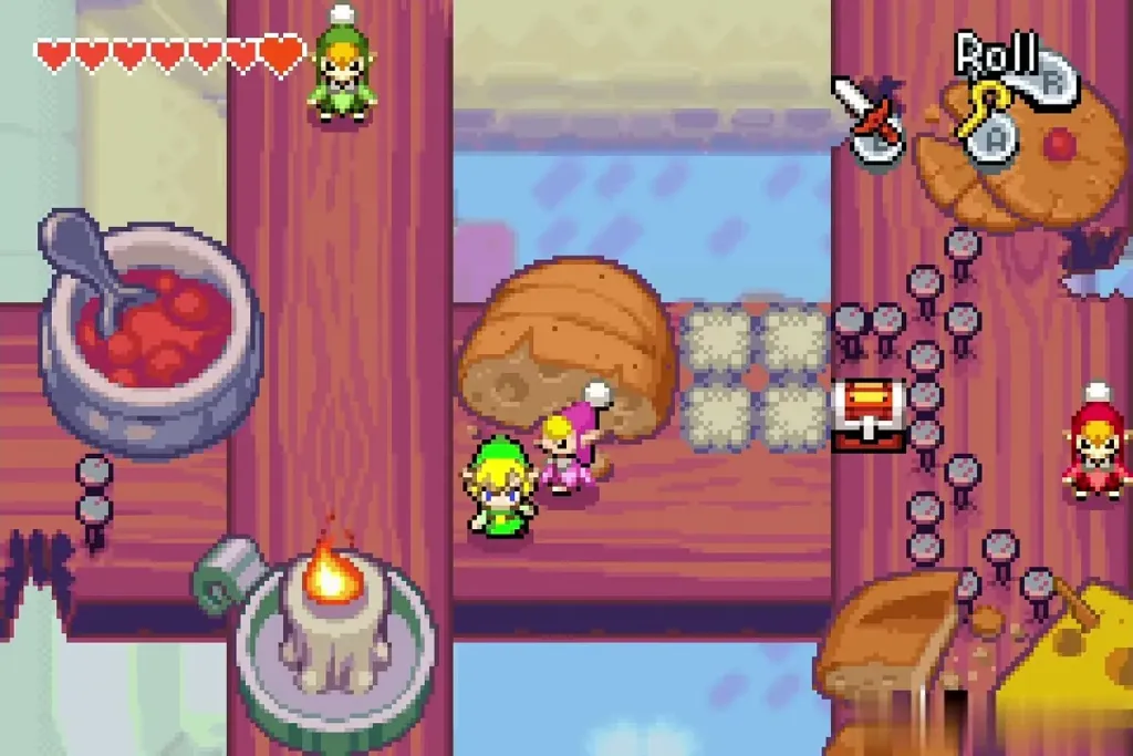 Minish-size Link beside the small chest on the bakery beams