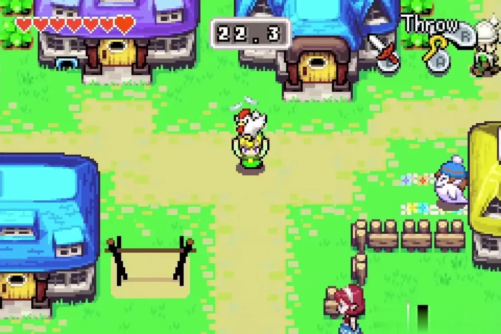 Link carrying a Cucco with the countdown timer running