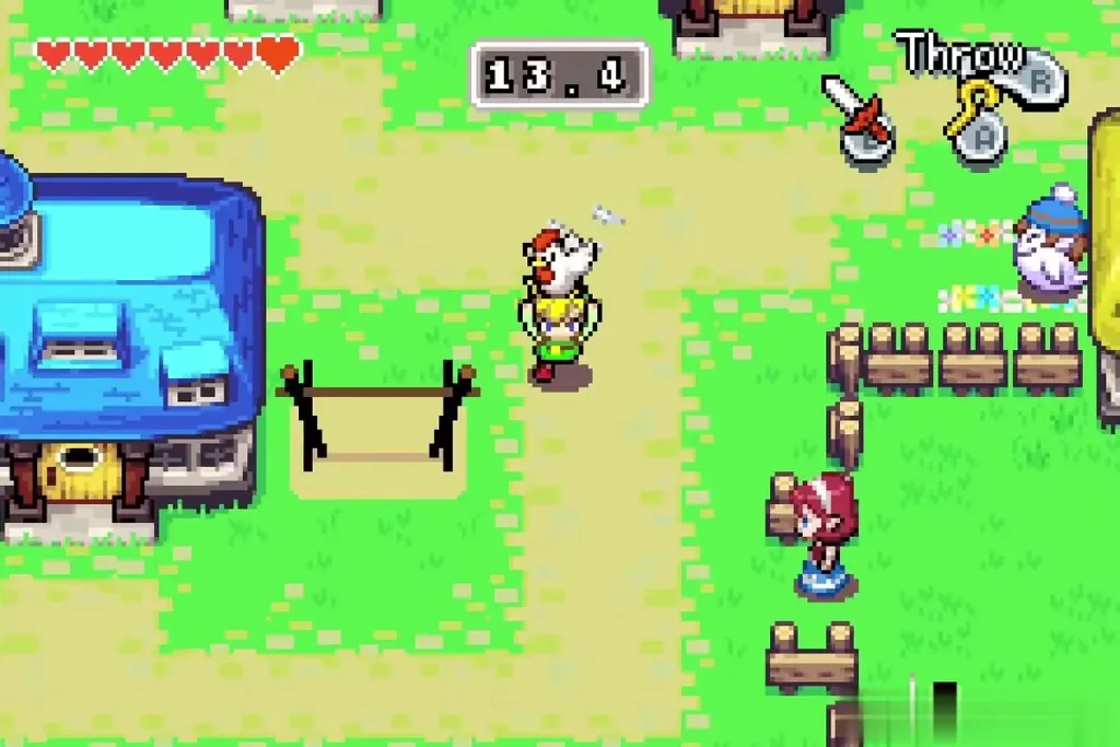 Link carrying a Cucco back across town with the timer low