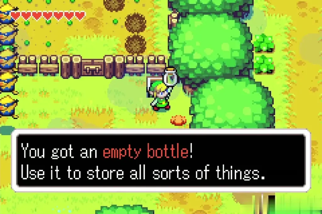 Link holding up an empty bottle, message box reading You got an empty bottle