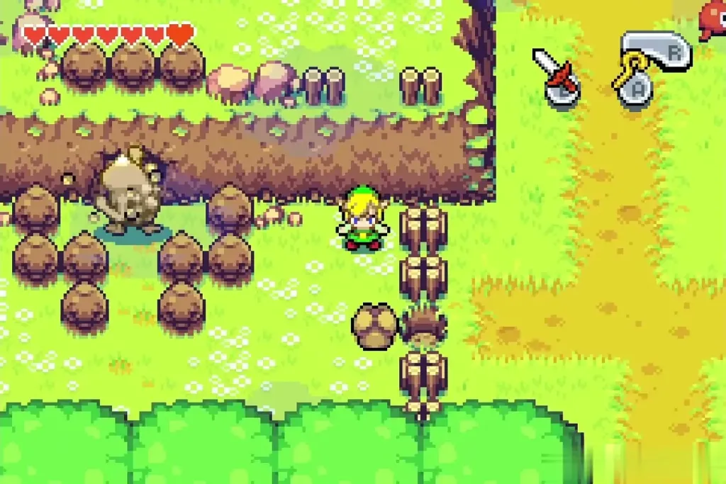 Link approaches the Goron beside the boulders near the ranch