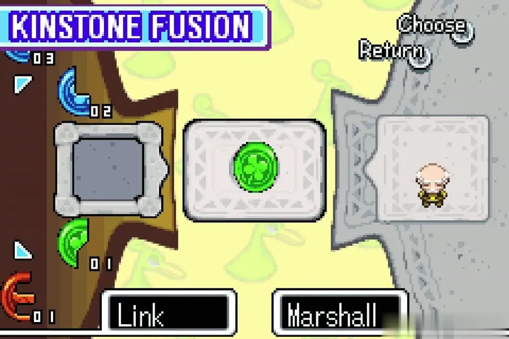 Kinstone Fusion screen with Link, a green piece and Marshall