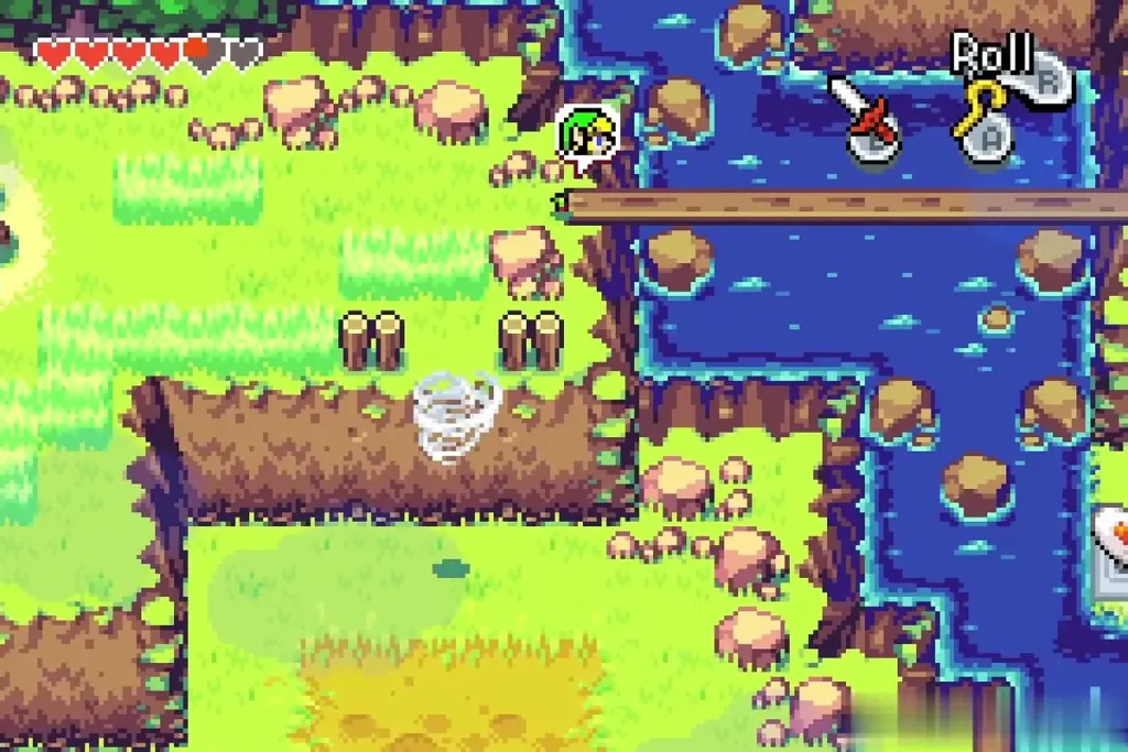 Minish-sized Link walking along the water's edge