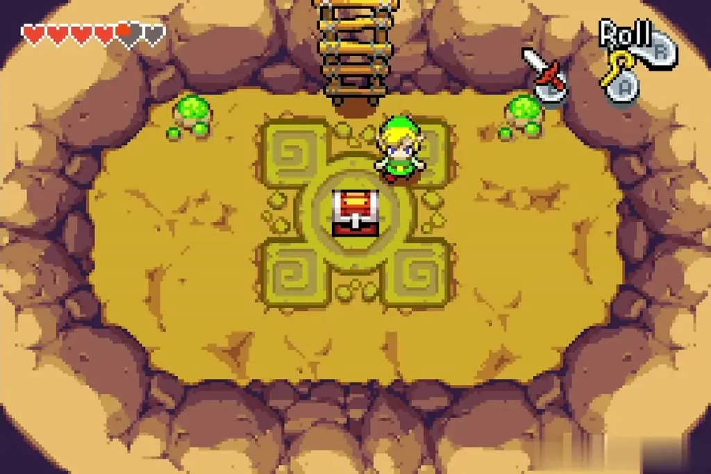 Link in the round cave next to the centre chest