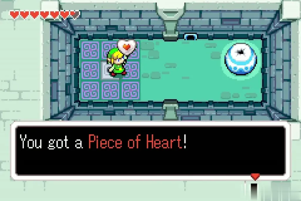 Link holding up a Piece of Heart, message box reading You got a Piece of Heart