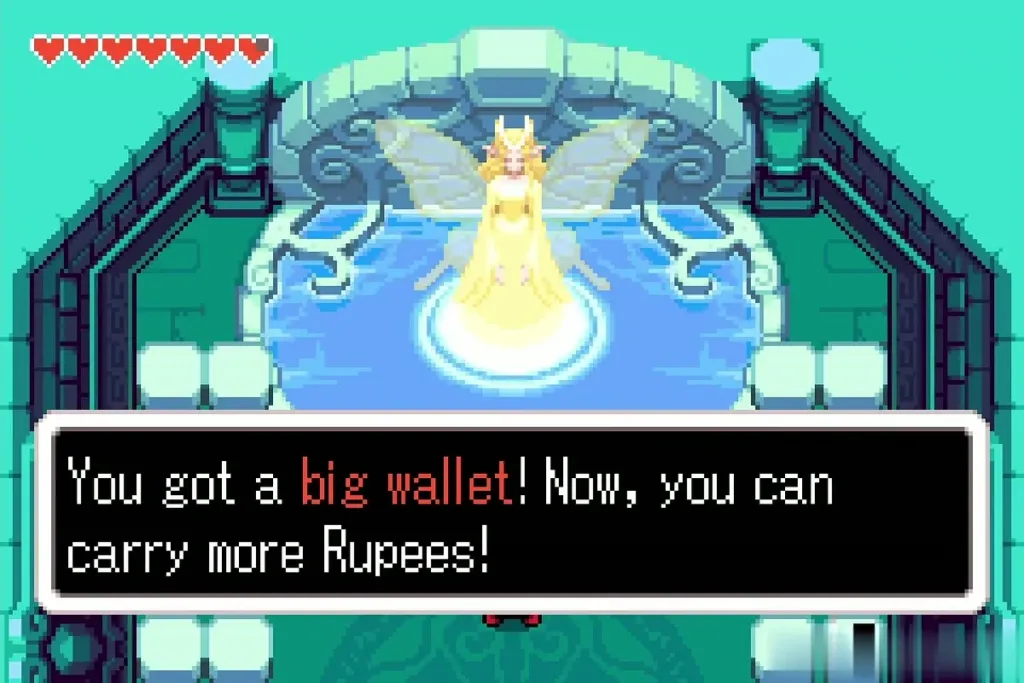 Link receives a big wallet from the Great Fairy