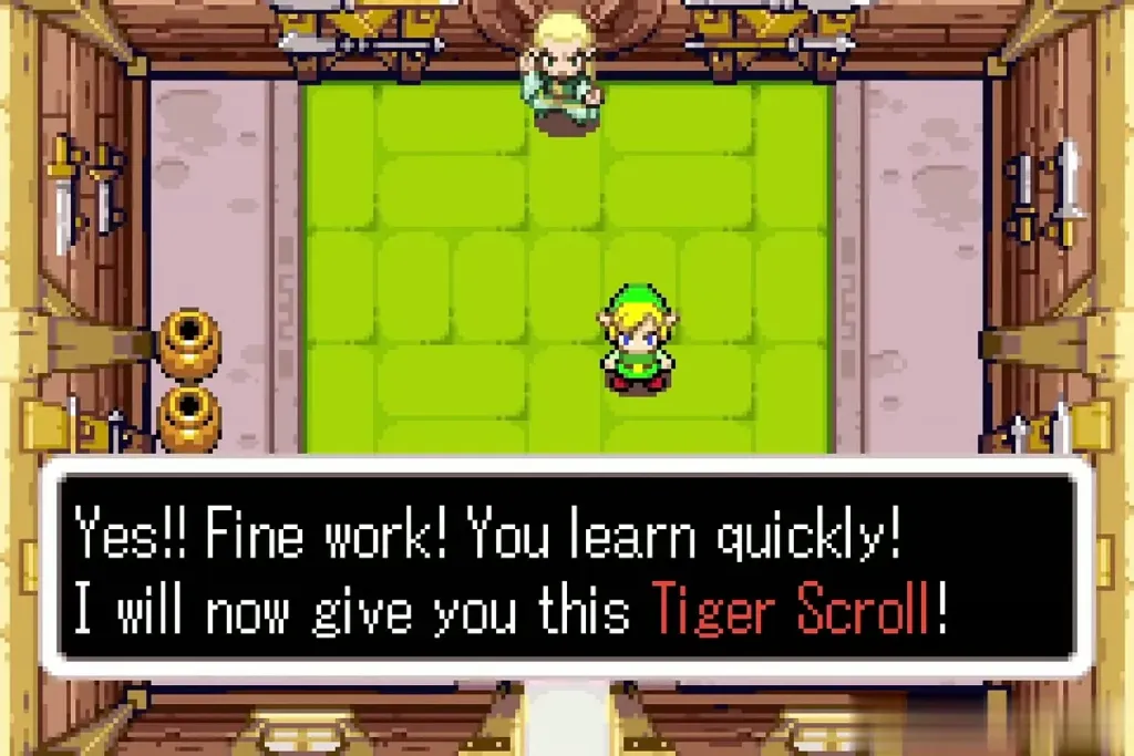 Swiftblade praising Link and about to give him the Tiger Scroll